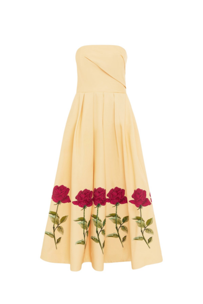 Leo Lin Yellow Dresses Premium cotton embellished midi dress