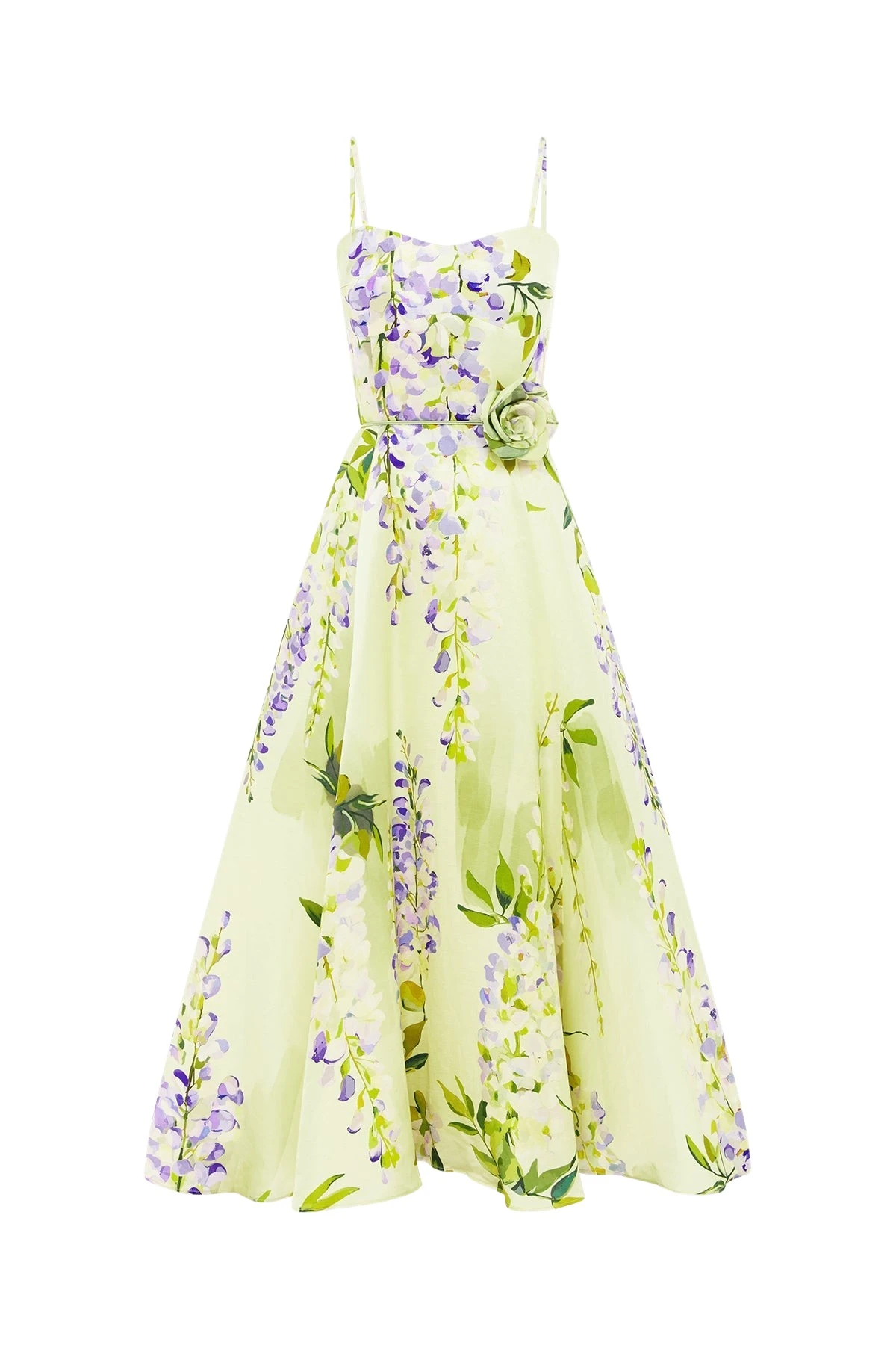 Leo-Lin-Mariela72005_nobg Leo Lin Green Dresses A cascading lilac dream! These beautiful lilac wisteria blooms tumble down a soft lime canvas. This print evokes pure fresh air