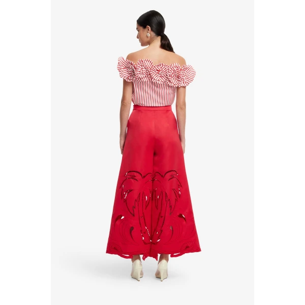 Leo Lin Red Tops Premium cotton off shoulder top