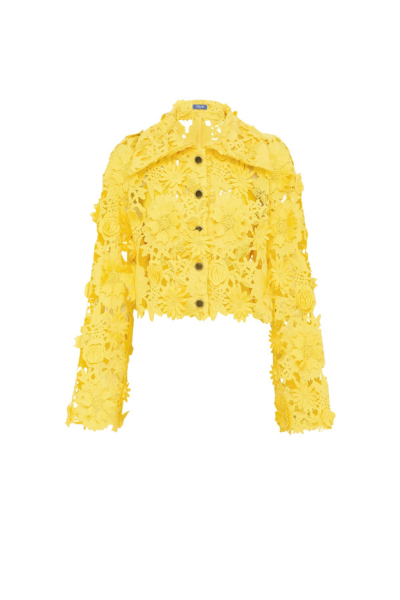 Leo Lin Yellow Tops Premium lace shirt