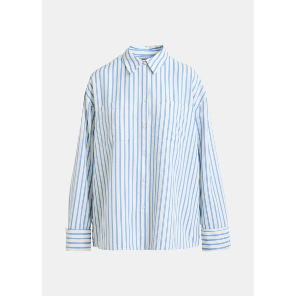 Essentiel Antwerp Light blue and off-white oversized shirt with rhinestone embellishments and layered bib - Essentiel Antwerp Shirts - Colorful Belgian Design - Shop at Luxury Shoes 