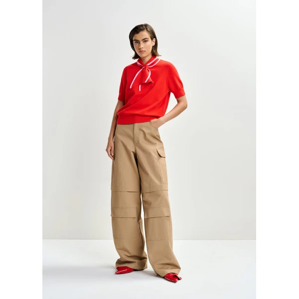 Essentiel Antwerp Light brown cotton-blend flap cargo pants - Essentiel Antwerp Pants - Colorful Belgian Design - Shop at Luxury Shoes 