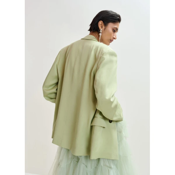Essentiel Antwerp Light green straight-cut double-breasted blazer - Essentiel Antwerp Jackets - Colorful Belgian Design - Shop at Luxury Shoes 