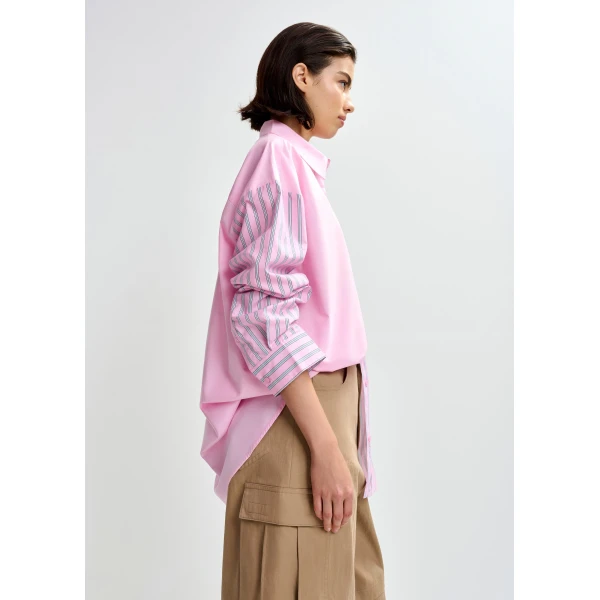 Essentiel Antwerp Light pink and light blue striped panel detail cotton shirt - Essentiel Antwerp Shirts - Colorful Belgian Design - Shop at Luxury Shoes 