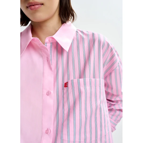 Essentiel Antwerp Light pink and light blue striped panel detail cotton shirt - Essentiel Antwerp Shirts - Colorful Belgian Design - Shop at Luxury Shoes 