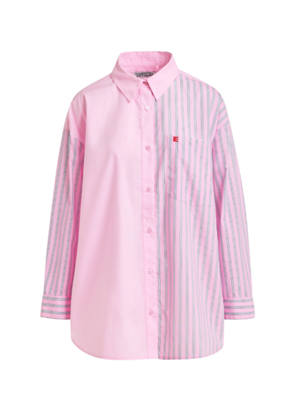 Essentiel Antwerp Light pink and light blue striped panel detail cotton shirt - Essentiel Antwerp Shirts - Colorful Belgian Design - Shop at Luxury Shoes 