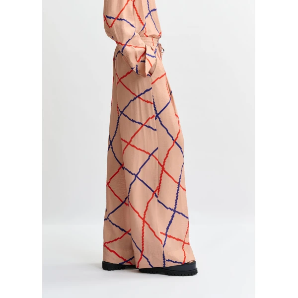 red and blue check print wide-leg pants - Essentiel Antwerp Pants - Colorful Belgian Design - Shop at Luxury Shoes 