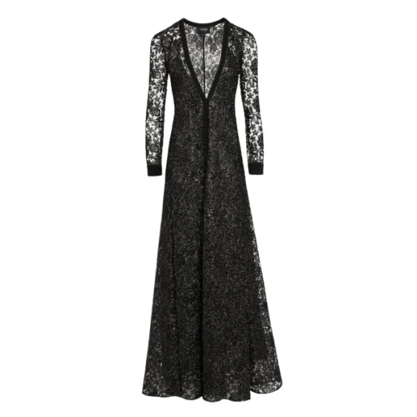 Giambattista Valli Long Kaftan Dress With Shimmering Black Embroidery - Giambattista Valli Dresses - Romantic Couture - Shop at Luxury Shoes 