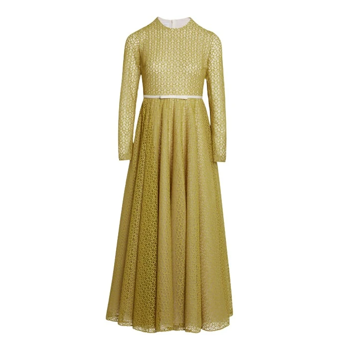 Long-Mustard-Ribbon-Macrame-Dress-Giambattista-Valli-Dresses-880378_nobg Giambattista Valli Long Mustard Ribbon Macramé Dress - Giambattista Valli Dresses - Romantic Couture - Shop at Luxury Shoes