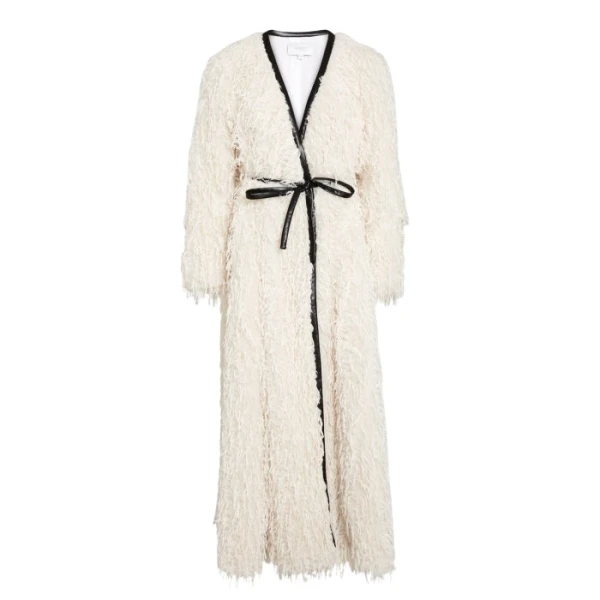Giambattista Valli Maxi Ivory Coat In Feathery Fake Fur - Giambattista Valli Coats - Romantic Couture - Shop at Luxury Shoes 