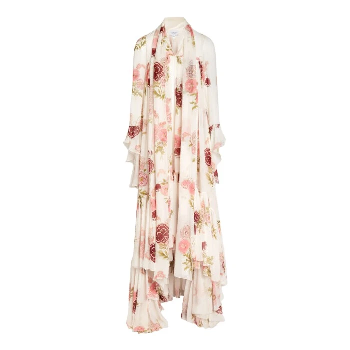 Maxi-Pansies-Creamy-Silk-Dress-Giambattista-Valli-Dresses-869744_nobg Giambattista Valli Maxi Pansies Creamy Silk Dress - Giambattista Valli Dresses - Romantic Couture - Shop at Luxury Shoes