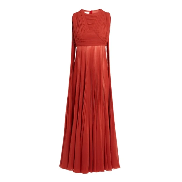Giambattista Valli Midi Brick-Colored Draped Silk Dress - Giambattista Valli Dresses - Romantic Couture - Shop at Luxury Shoes 