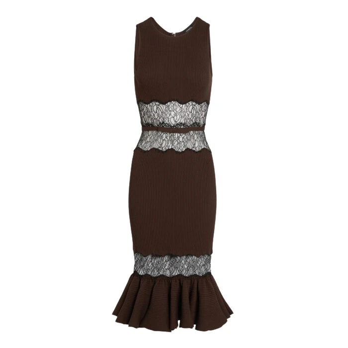Midi-Brown-Knit-Dress-With-Lace-Giambattista-Valli-Dresses-736683_nobg Giambattista Valli Midi Brown Knit Dress With Lace - Giambattista Valli Dresses - Romantic Couture - Shop at Luxury Shoes