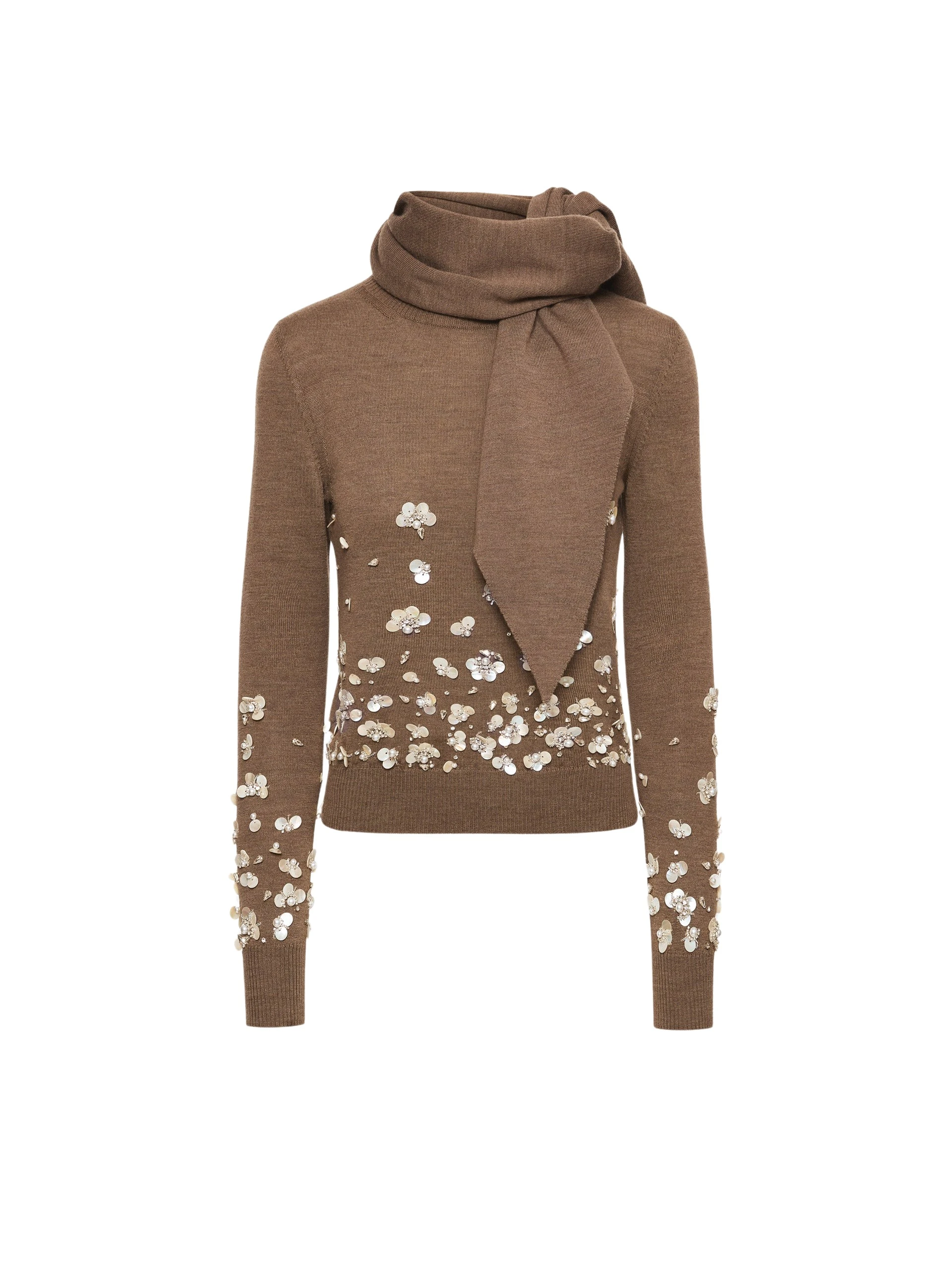 Mother-of-Pearl-Embroidered-Pullover-with-Scarf-Oscar-de-la-Renta-Knitwear59210_nobg Oscar de la Renta Mother of Pearl Embroidered Pullover with Scarf - Oscar de la Renta Knitwear - American Couture - Shop at Luxury Shoes