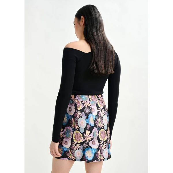 Essentiel Antwerp Multicolor floral jacquard mini skirt with sequin and bead embellishments - Essentiel Antwerp Skirts - Colorful Belgian Design - Shop at Luxury Shoes 