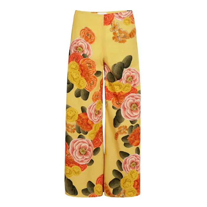 Mustard-Blossoms-Poplin-Wide-Leg-Pants-Giambattista-Valli-Pants-630945_nobg Giambattista Valli Mustard Blossoms Poplin Wide-Leg Pants - Giambattista Valli Pants - Romantic Couture - Shop at Luxury Shoes