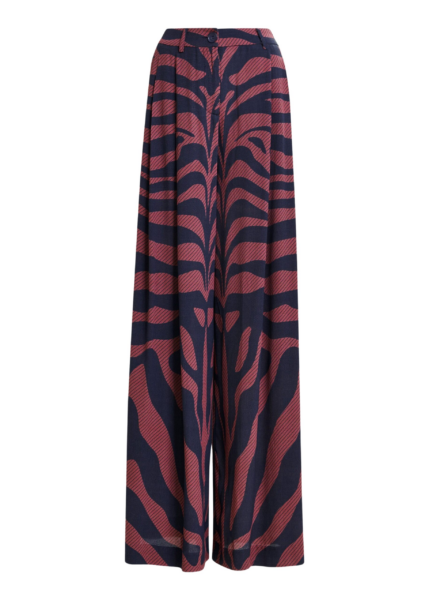 Essentiel Antwerp Navy and dark pink zebra-print wide-leg pants - Essentiel Antwerp Pants - Colorful Belgian Design - Shop at Luxury Shoes 