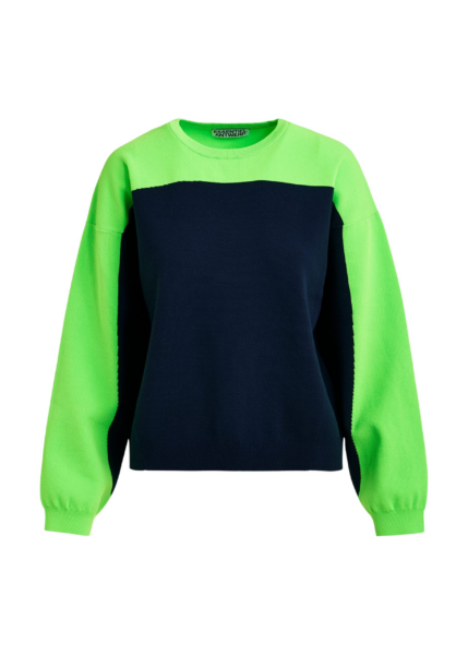 Essentiel Antwerp Navy and green two-tone knit sweater - Essentiel Antwerp Knitwear - Colorful Belgian Design - Shop at Luxury Shoes 