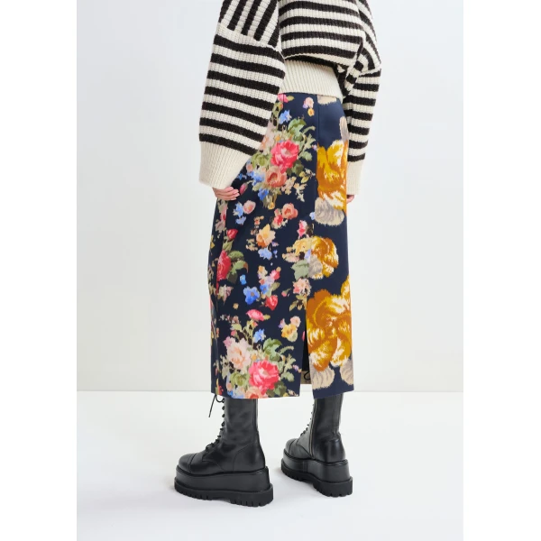 Essentiel Antwerp Navy and multicolor dual floral print maxi skirt - Essentiel Antwerp Skirts - Colorful Belgian Design - Shop at Luxury Shoes 