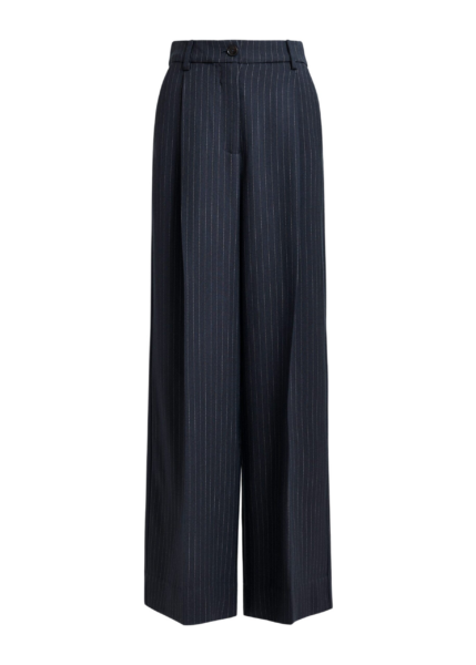 Essentiel Antwerp Navy and white pinstripe wide-leg pants - Essentiel Antwerp Pants - Colorful Belgian Design - Shop at Luxury Shoes 