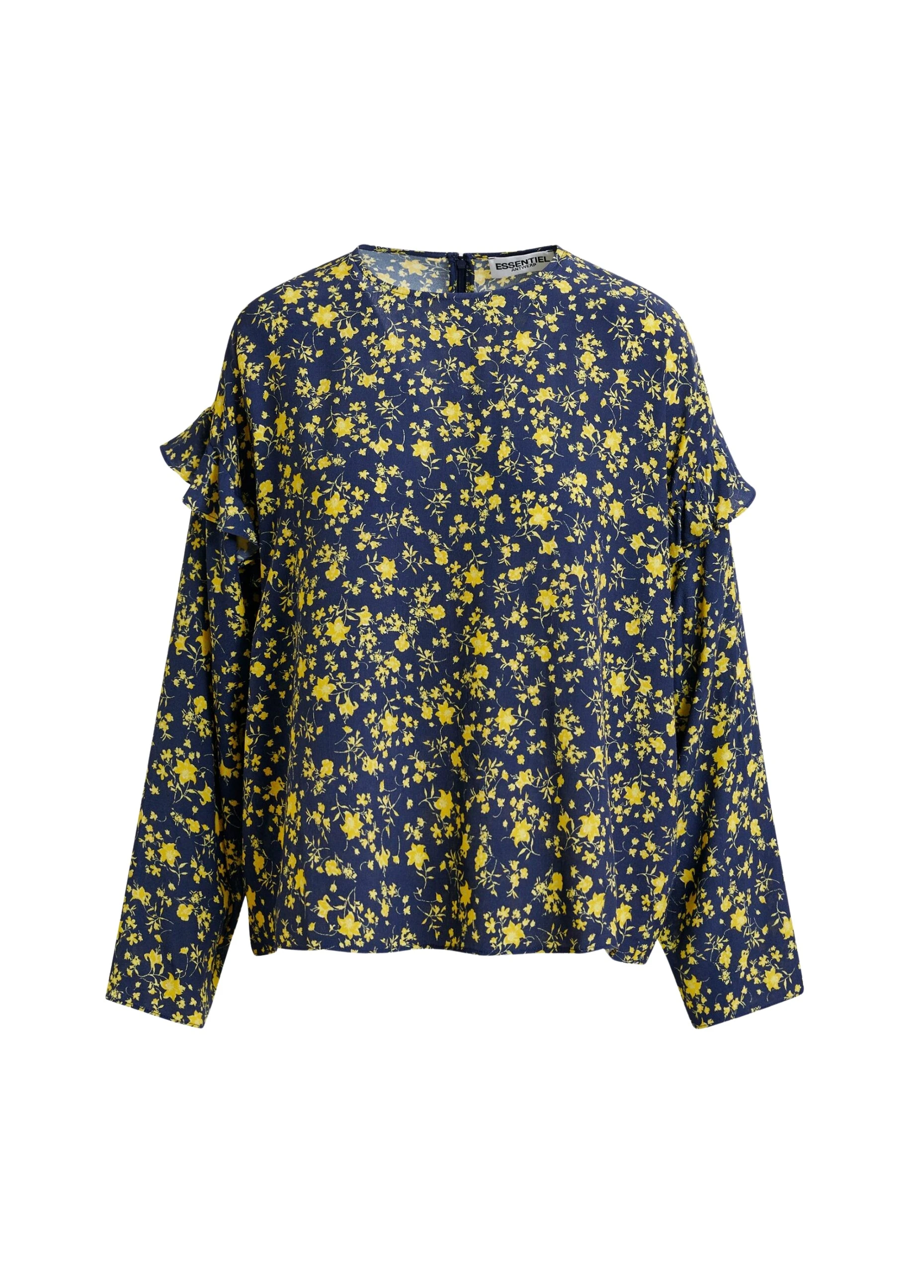 Navy-and-yellow-floral-print-top-with-ruffle-detail-Essentiel-Antwerp-Tops-scaled38271_nobg Essentiel Antwerp Navy and yellow floral print top with ruffle detail - Essentiel Antwerp Tops - Colorful Belgian Design - Shop at Luxury Shoes