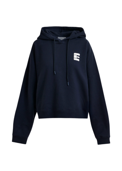 Essentiel Antwerp Navy oversized cotton hoodie with "fearless"-print - Essentiel Antwerp Hoodies - Colorful Belgian Design - Shop at Luxury Shoes 