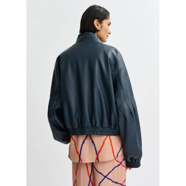 Essentiel Antwerp Navy oversized faux-leather bomber jacket - Essentiel Antwerp Jackets - Colorful Belgian Design - Shop at Luxury Shoes 