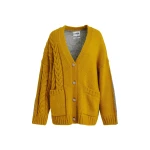 Essentiel Antwerp Ochre and grey wool-blend cardigan with contrasting back - Essentiel Antwerp Knitwear - Colorful Belgian Design - Shop at Luxury Shoes 
