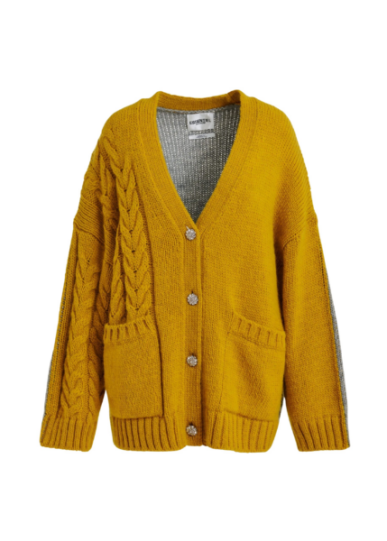 Essentiel Antwerp Ochre and grey wool-blend cardigan with contrasting back - Essentiel Antwerp Knitwear - Colorful Belgian Design - Shop at Luxury Shoes 