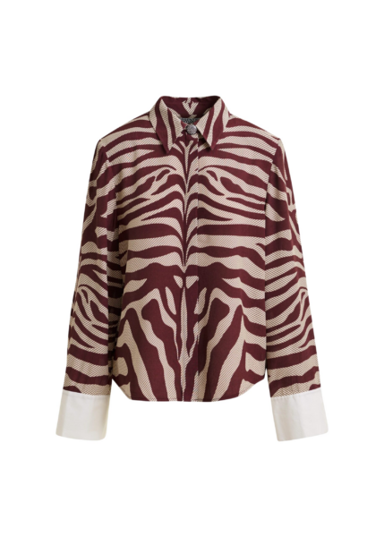 Essentiel Antwerp Off-white and burgundy zebra-jacquard shirt with rhinestone-encrushed button - Essentiel Antwerp Shirts - Colorful Belgian Design - Shop at Luxury Shoes 