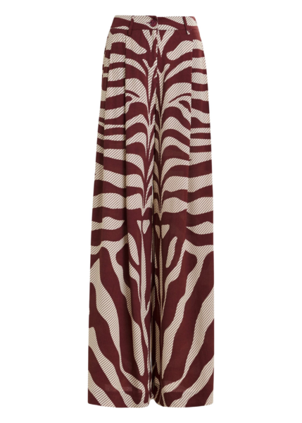 Essentiel Antwerp Off-white and burgundy zebra-print wide-leg pants - Essentiel Antwerp Pants - Colorful Belgian Design - Shop at Luxury Shoes 