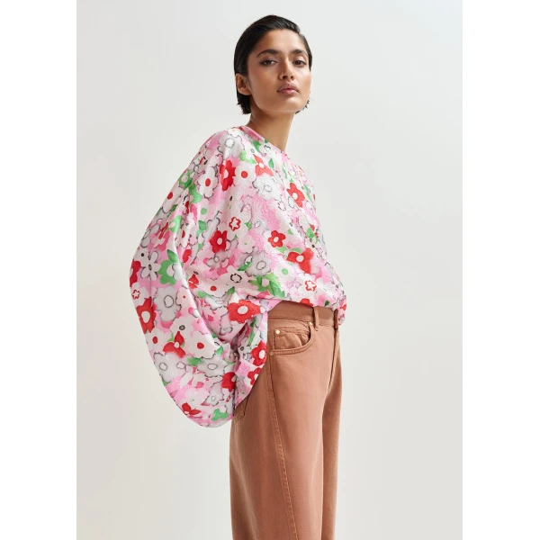 Essentiel Antwerp Off-white and multicolor floral jacquard top - Essentiel Antwerp Tops - Colorful Belgian Design - Shop at Luxury Shoes 