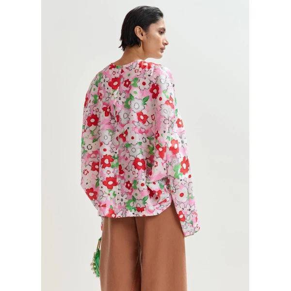 Essentiel Antwerp Off-white and multicolor floral jacquard top - Essentiel Antwerp Tops - Colorful Belgian Design - Shop at Luxury Shoes 