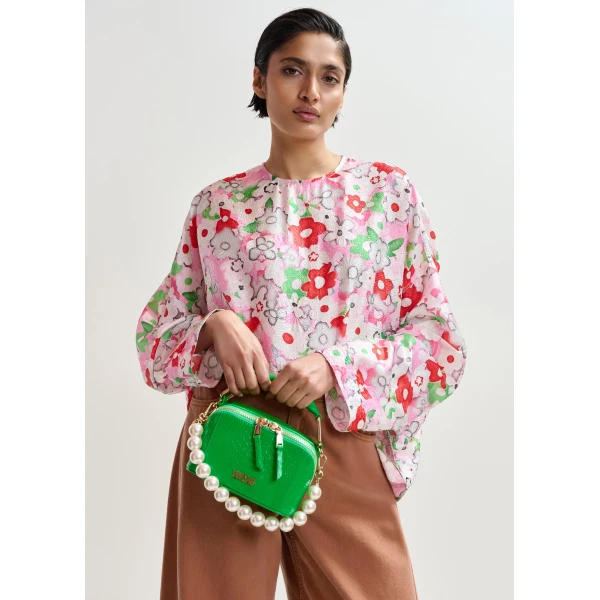 Essentiel Antwerp Off-white and multicolor floral jacquard top - Essentiel Antwerp Tops - Colorful Belgian Design - Shop at Luxury Shoes 