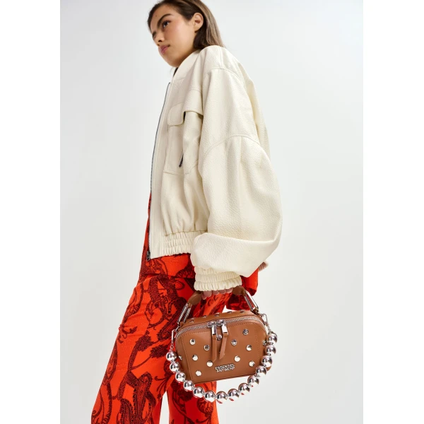 Essentiel Antwerp Off-white oversized faux-leather bomber jacket - Essentiel Antwerp Jackets - Colorful Belgian Design - Shop at Luxury Shoes 
