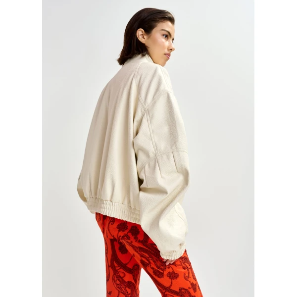 Essentiel Antwerp Off-white oversized faux-leather bomber jacket - Essentiel Antwerp Jackets - Colorful Belgian Design - Shop at Luxury Shoes 