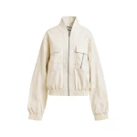 Essentiel Antwerp Off-white oversized faux-leather bomber jacket - Essentiel Antwerp Jackets - Colorful Belgian Design - Shop at Luxury Shoes 