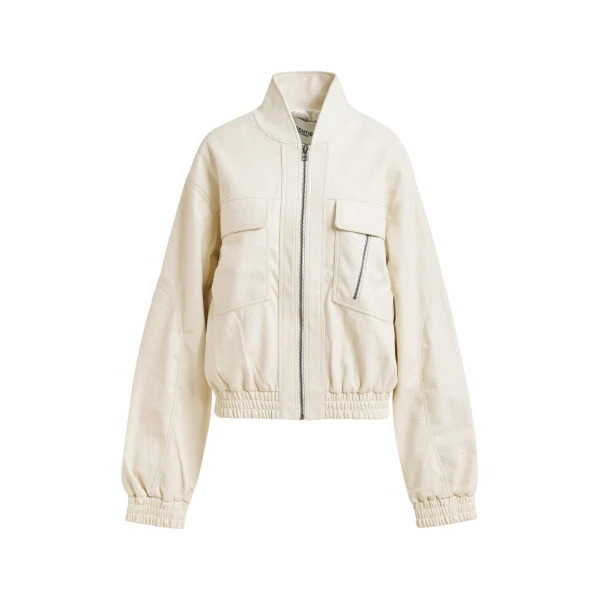 Essentiel Antwerp Off-white oversized faux-leather bomber jacket - Essentiel Antwerp Jackets - Colorful Belgian Design - Shop at Luxury Shoes 