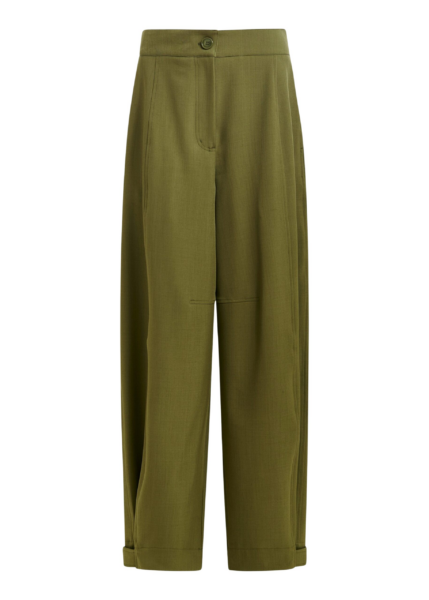 Essentiel Antwerp Olive green barrel-leg pants with twisted side seams - Essentiel Antwerp Pants - Colorful Belgian Design - Shop at Luxury Shoes 