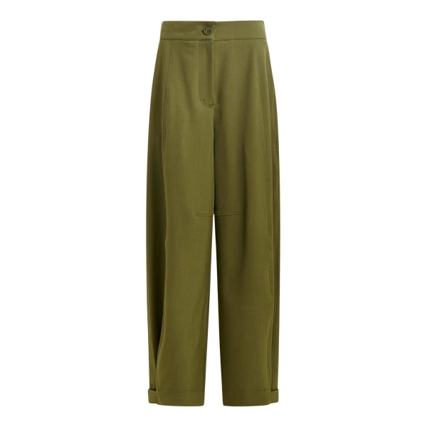 Essentiel Antwerp Olive green barrel-leg pants with twisted side seams - Essentiel Antwerp Pants - Colorful Belgian Design - Shop at Luxury Shoes 