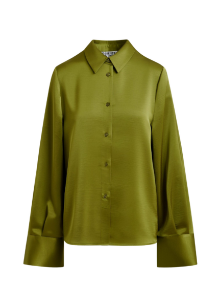 Essentiel Antwerp Olive green oversized satin shirt with button placket - Essentiel Antwerp Shirts - Colorful Belgian Design - Shop at Luxury Shoes 