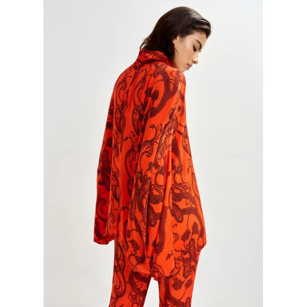 Essentiel Antwerp Orange and black oversized paisley print top with high neck - Essentiel Antwerp Tops - Colorful Belgian Design - Shop at Luxury Shoes 