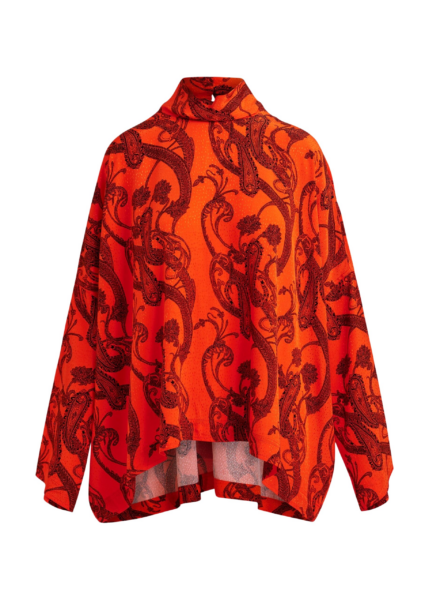 Essentiel Antwerp Orange and black oversized paisley print top with high neck - Essentiel Antwerp Tops - Colorful Belgian Design - Shop at Luxury Shoes 