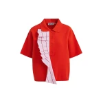 Essentiel Antwerp Orange and light pink ruffle fine-knit polo top - Essentiel Antwerp Tops - Colorful Belgian Design - Shop at Luxury Shoes 
