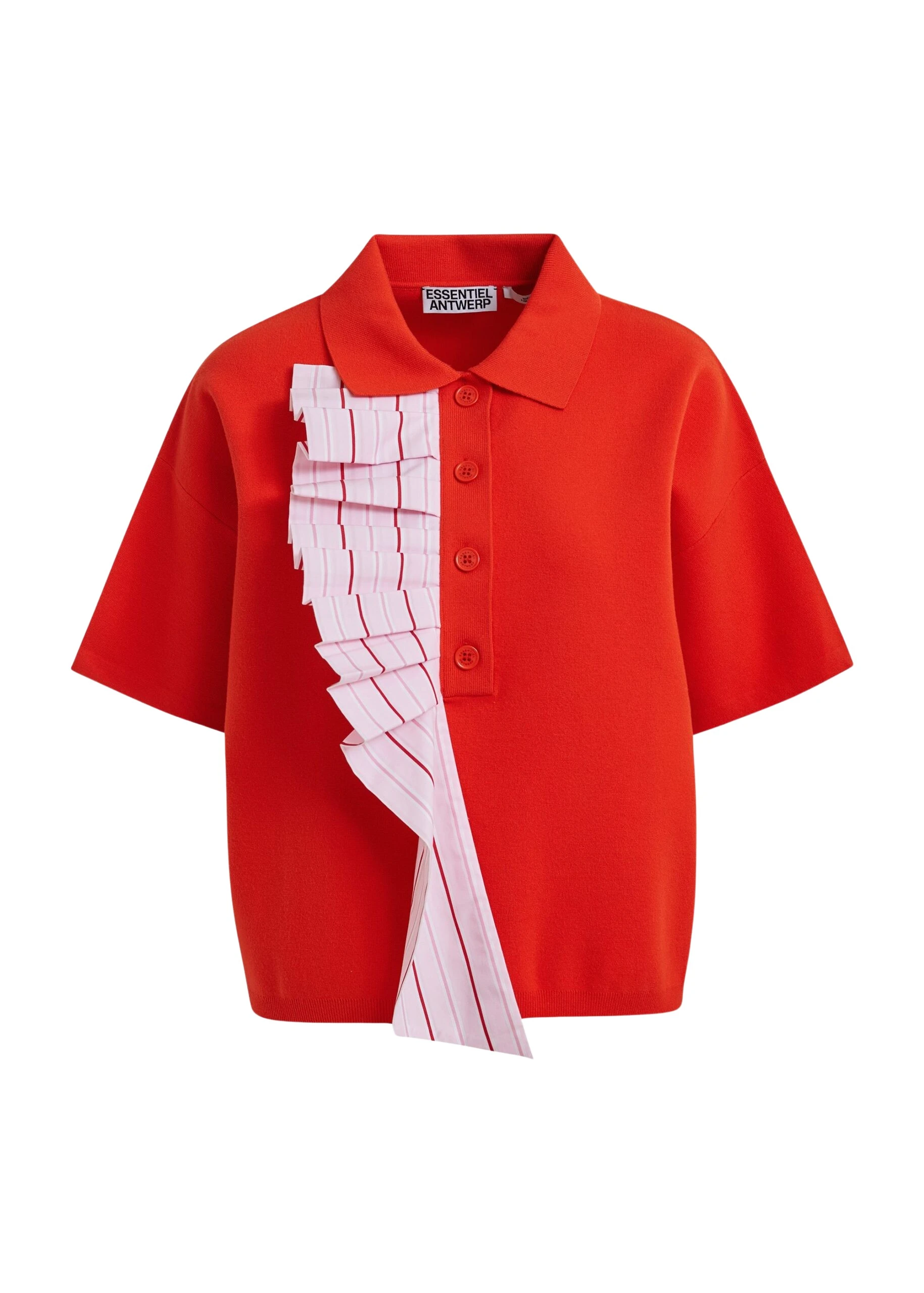 Orange-and-light-pink-ruffle-fine-knit-polo-top-Essentiel-Antwerp-Tops-scaled99458_nobg Essentiel Antwerp Orange and light pink ruffle fine-knit polo top - Essentiel Antwerp Tops - Colorful Belgian Design - Shop at Luxury Shoes