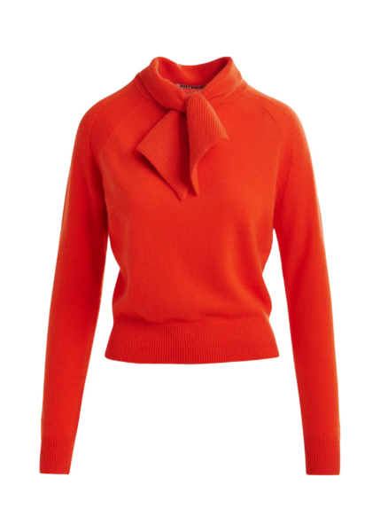Essentiel Antwerp Orange cashmere sweater with pussy-bow tie - Essentiel Antwerp Knitwear - Colorful Belgian Design - Shop at Luxury Shoes 