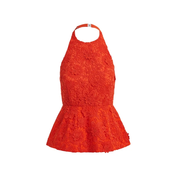 Essentiel Antwerp Orange floral lace halter peplum top - Essentiel Antwerp Tops - Colorful Belgian Design - Shop at Luxury Shoes 
