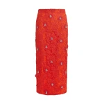 Essentiel Antwerp Orange floral lace pencil skirt with rhinestone embellishments - Essentiel Antwerp Skirts - Colorful Belgian Design - Shop at Luxury Shoes 