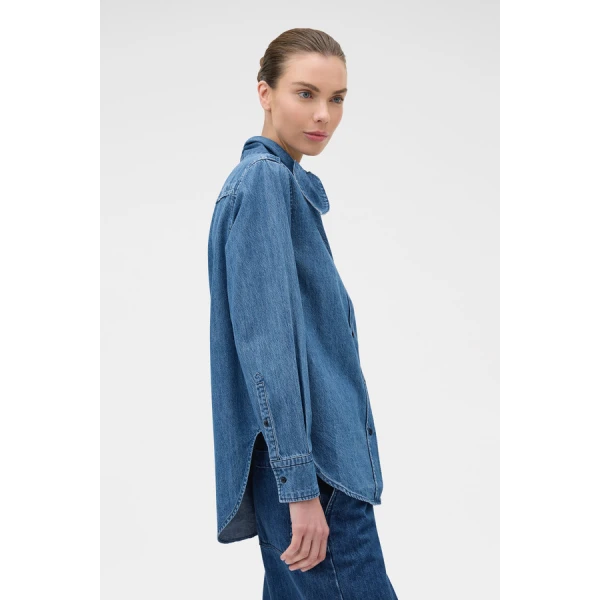 Oroton Denim Tie Neck Shirt - Oroton Tops - Australian Heritage Luxury - Shop at Luxury Shoes 