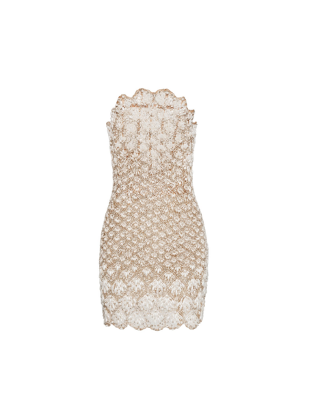 Oscar de la Renta Pearl Embroidered Scallop Dress - Oscar de la Renta Dresses - American Couture - Shop at Luxury Shoes 